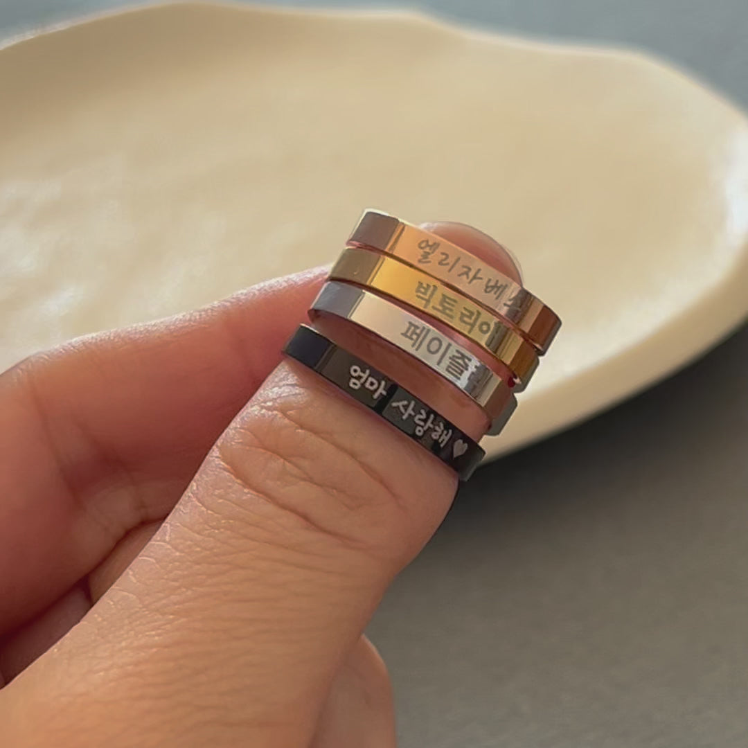Personalized Korean Name 3 mm Stainless Steel Band Ring Custom Korea Scripted Hearts